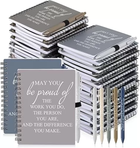 Honoson 50 Sets/100 Pcs Employee Appreciation Gifts May You Be Proud The Work Notebook with Ballpoint Pen Inspirational Journals Bulk Thank You Gifts for Teachers Volunteers (Chic Color)