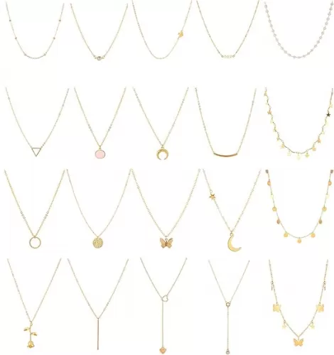 Honsny 20PCS 14K Gold Plated Choker Necklaces for Women, Dainty Gold Diamond Coin Pearl Pendant Simple Chain Necklace Set Cute Gold Layered Necklaces for Women Teen Jewelry Gifts