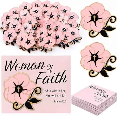 Hoteam Christian Pins for Woman of Faith Pins with Cards Flower Enamel Brooch Gift God Is Within Her She Will Not Fall
