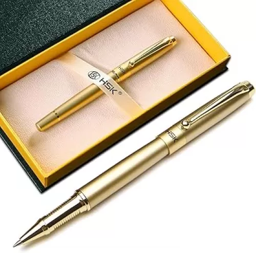 HSK Ballpoint Pens Luxury gift Pen Black Refill Line width 0.5mm, Best Ball Pen Gift Set for Men & Women Professional Executive, Office, Nice Pens Classy Gift Box (Gold)