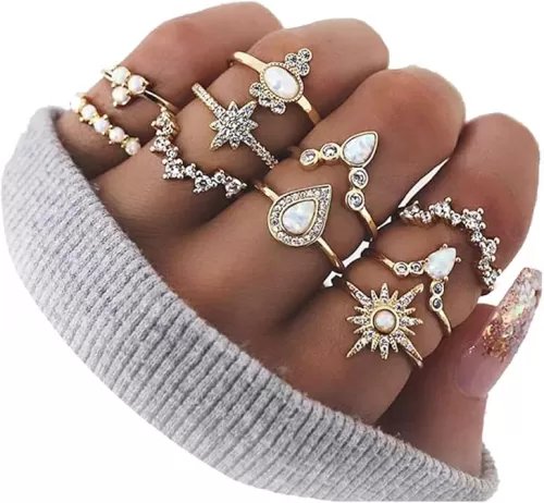 HUASAI Gold Stackable Rings for Women Trendy Boho Moon Star Midi Pinky Knuckle Ring Set Cute Stuff Jewelry Birthday Gifts