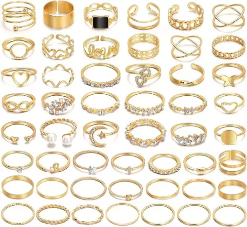IFKM Gold Knuckle Rings Set For Women Vintage Stackable Joint Finger Midi Rings Dainty Cubic Zirconia Crystal Simple Twist Hollow Cute Pack Jewelry Gift (51 fasinon, Gold)