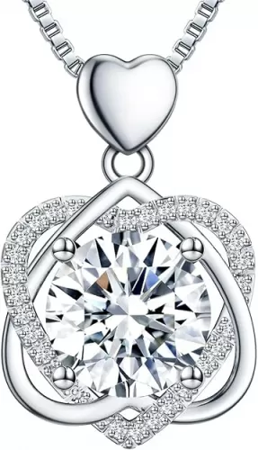 InfinityLove Heart Necklaces for Women, 5-3 Carats Moissanite, Sterling Silver Pendant Jewelry, Anniversary Birthday Gifts for Wife, Girlfriend, Daughter, Mom