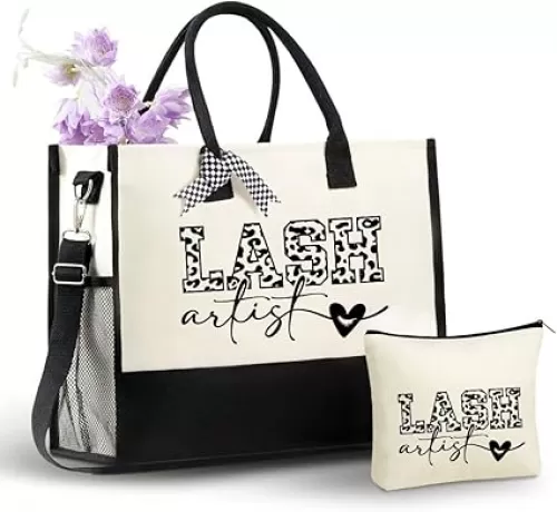 InnoBeta Lash Tech Gifts Canvas Tote Bag for Women, Important Lash Artist Stuff Bag with Top Zipper Closure and Shoulder Strap, Lash Tech Gifts for Birthday, Thanksgiving, Christmas