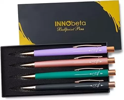 InnoBeta Monogrammed Gifts Ballpoint Pen Set of 4, Initial Letter Gifts for Housewarming, Birthday, Thanksgiving, Christmas - A