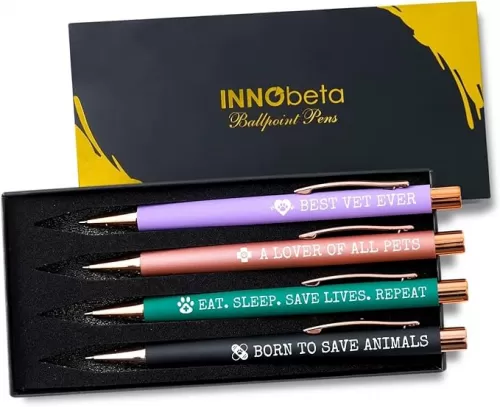 InnoBeta Vet Gifts, Vet Tech Appreciation Gifts for Veterinary Technologists, Ballpoint Pen Set of 4, Great for Birthday, Christmas, Thanksgiving Day