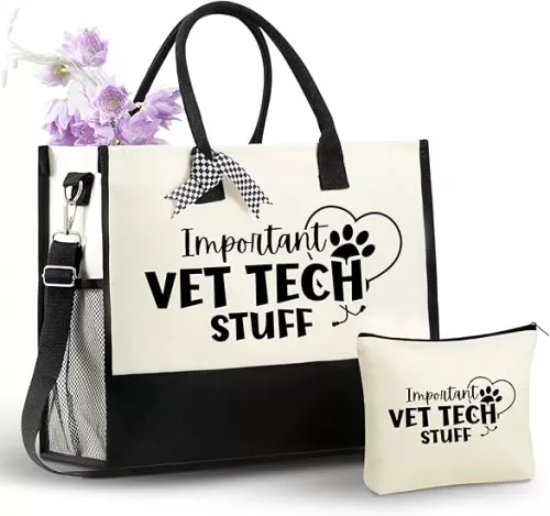 InnoBeta Vet Tech Gifts Canvas Tote Bag for Women, Vet Tech Week Gift Bag with Top Zipper Closure and Shoulder Strap