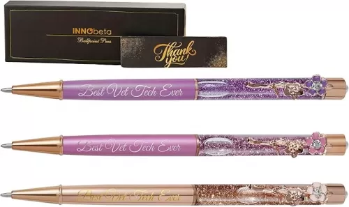 InnoBeta Vet Tech Gifts, Floral Glitter Ballpoint Pen Set of 3, Gift Ideas on Birthday, Christmas