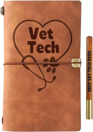 InnoBeta Vet Tech Gifts Journal Pen Set, 7.8"x5" Faux Leather Embossed Refillable Notebook for Birthday, Christmas
