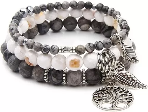 Jardme Beaded Bracelets for Women, Healing Stone Crystal Bracelets Tree of Life Bracelet Yoga Stretch Chakra Bracelet Set Jewelry Gifts