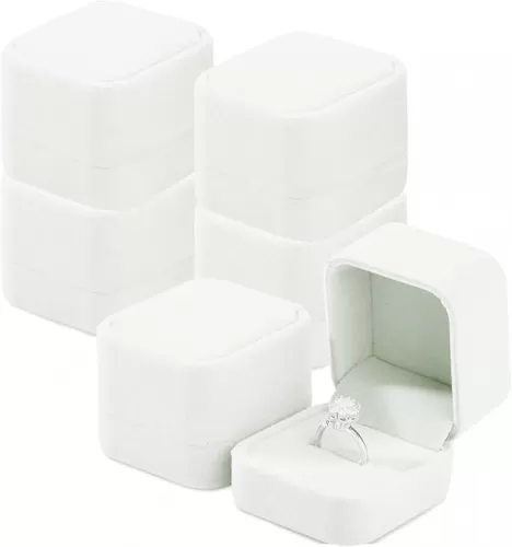 Jewelry Gift Boxes Necklace Earring Ring Box Gift Box, 6 Pack Velvet Jewelry Box Ring Set, Single Ring Box Cases Jewelry Gift Boxes, Cotton Filled Jewelry Boxes, 2.16 x 1.7 x 1.96 Inches (White)