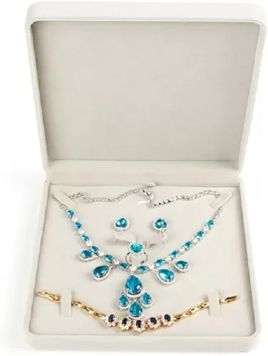 Jewelry Set Velvet Box Necklace Earring Ring Necklace Bracelet Gift Display Case Wedding Jewelry Storage Holder (Beige)