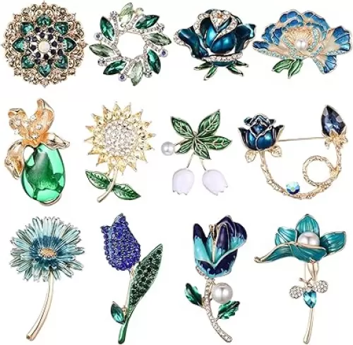 Junkin 12 Pcs Women Brooches Bulk Set Rhinestone Pin Crystal Vintage Brooch Retro Pin for Women Girls Mother