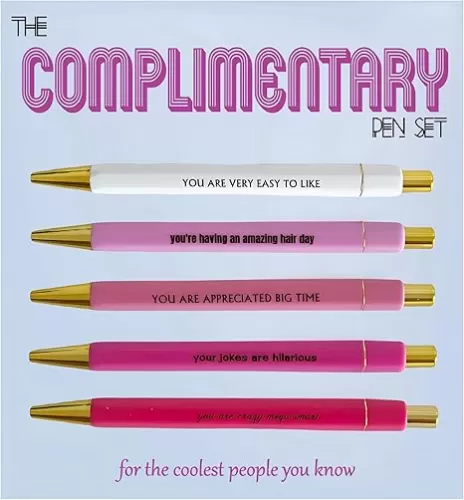 Jxueych 5pcs Funny Complimentary Pen Set | Clever Quotes, Inspirational Words | Black Ink, Medium Nib 1.0mm | Perfect Office Gifts for Coworkers, Friends, and Family