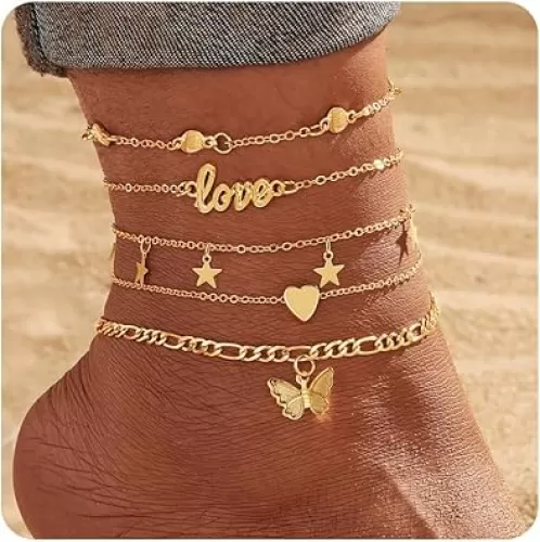 KISS WIFE Anklets for Women, Gold Anklet Bracelets for Women, Dainty Foot Jewelry Women