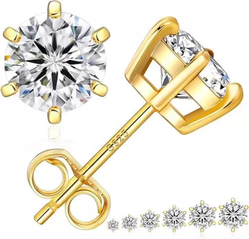 KRKC&CO Lab Grown Moissanite Earrings for Women, Birthday Wedding Gift for Her, 0.6-3.0 ct.tw, D Color VVS1, Hypoallergenic 925 Vermeil Sterling Silver 14K Gold Plated Studs, GRA, Jewelry for Mother