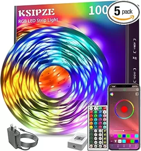 KSIPZE 100ft Led Strip Lights RGB Music Sync Color Changing Bluetooth Led Lights with Smart App Control Remote Led Lights for Bedroom Room Lighting Flexible Home Décor