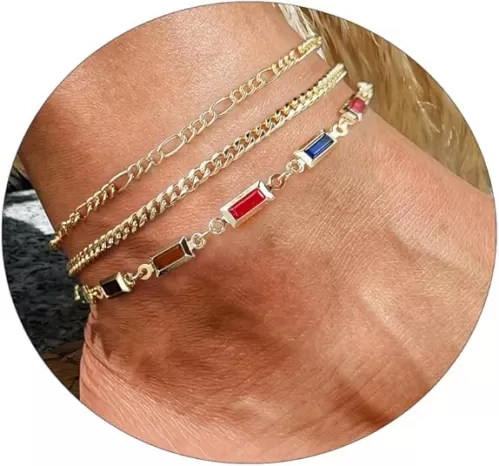 Kyerlyn Layered Anklets for Women, 14K Gold Plated Ankle Bracelets Silver Anklet Set Waterproof CZ Heart Butterfly Anklet Cuba Link Anklets Stack Women Summer Beach Dainty Jewelry Gift