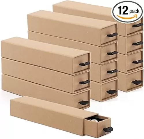 Lainrrew Jewelry Gift Box, Luxury 12-Pack Jewelry Gift Box Velvet-Lined, Compact Drawer Style for Earrings & Rings, Stylish Necklace Bracelet Organizer, 8.3x1.8x1.4 Inches (Kraft)