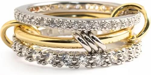 Lamdo Gold Stackable Rings for Women Non-Tarnish, Personal Elegant Dainty 18k Gold Plated CZ Cubic Zirconia Rings, Silver Gold Knuckle Multi-Link Connected Rings Set for Wedding Gift and Mother