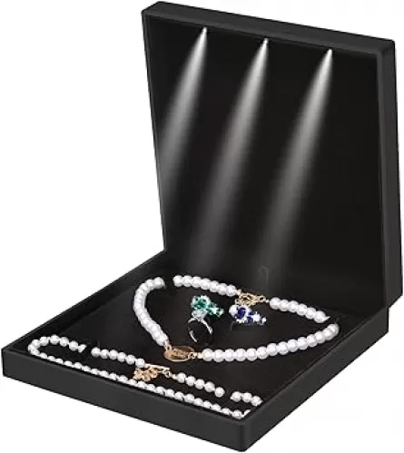 Large Velvet Jewelry Set Gift Box, Necklace Box With LED Light, Elegant Velvet Gift Box For Bracelet Necklace Earring Ring (Black)