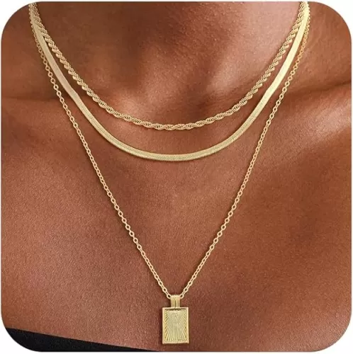 Layered Gold Silver Necklaces for Women, Stackable Dainty 14K Real Gold Plated Silver Chain Necklace Trendy Circle Paperclip Chain Pendant Choker Necklaces Gold Jewelry Set Gifts