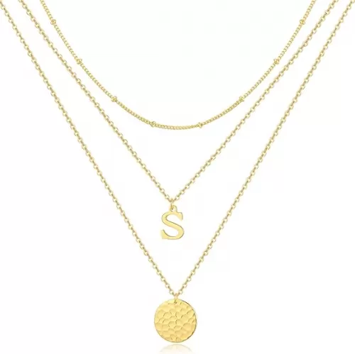 Layered Initial Necklaces for Women 14K Gold Plated Letter Dainty Choker Necklace Set Trendy Layering Personalized A-Z Initial Coin Pendant Stacked Chain Jewelry Gift