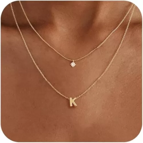 Layered Initial Necklaces for Women, 14k Gold Plated Letter Necklace Set Dainty Gold Initial Necklace Stack Cute Layering Choker Necklaces for Women Trendy Fashion Jewelry