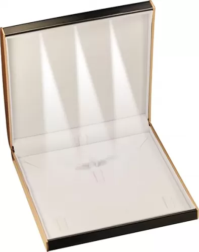 LED Black Extra Large Necklace Pendant Earrings Ring Bracelet Box Luxury PU Leather Dome Top Designed with Gold Color Painted on the Sides Big Jewelry Sets Gift Holder Box with Light for Men for Women