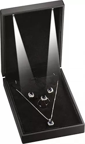 Led Black Necklace Earrings Ring Gift Box for Engagement, Wedding…Luxury LED Chain Pendant Earrings Ring Jewelry Gift Holder Box with Light for Men for Wom
