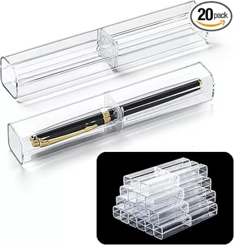 Lesnala 20Pcs Acrylic Clear Pen Gift Box Plastic Single Bulk Reusable Ballpoint Storage Display Case for Student School Office Supply Souvenir Present Packaging