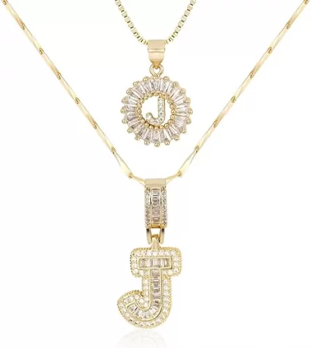 Letter Necklace 14k Gold Plated Bling Dainty Necklaces Trendy Chunky Custom Name Necklace Personalized Round Circle Pendant Zirconia Letters Name Crystal Jewelry Gifts for Women