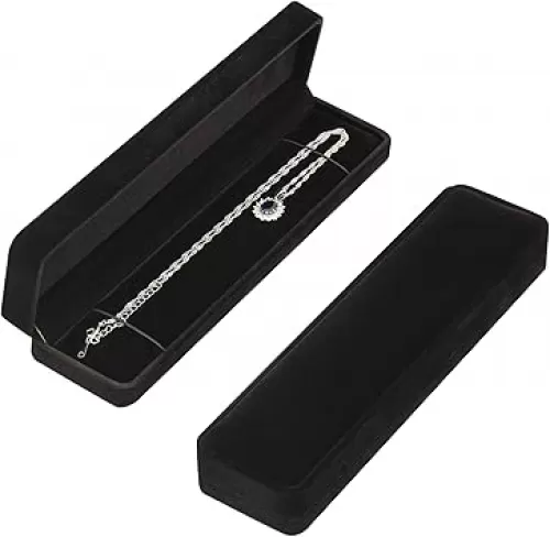 LETURE 2 Pieces Long Velvet Jewelry Chain Necklace Gift Box Set, Bracelet Storage Case, Jewellry Display Box for Wedding, Engagement, Proposal, Birthday and Anniversary (Black)