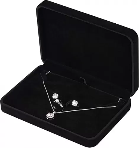 LETURE Large Velvet Jewelry Set Box, Big Ring Earring Pendant Gift Box, Pearl/Chunky Necklace Jewelry Storage Case (Black)