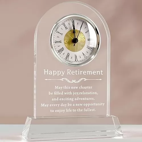 L.Karde Retirement Gift for Women Men Coworker Desk Clock K9 Crystal Keepsakes Retired for Friend Boss for Dad