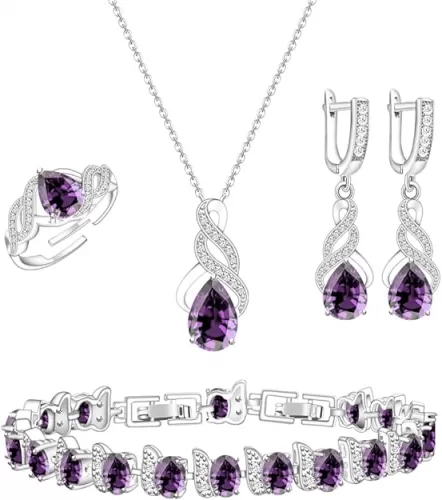 LMXXVJ Jewelry Set for Women, Teardrop Cubic Zirconia Necklace Earrings Adjustable Ring Bracelet Jewelry Set Formal Jewelry Gift