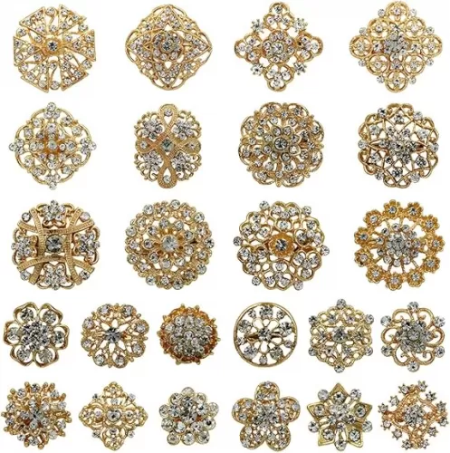 Lucky Monet Assorted Rhinestone Crystal Brooches Set Alloy Vintage Butterfly Gold Silver Brooch Pins for Wedding Bouquet Party Gift Craft DIY Lot 12pcs/24Pcs/6Pcs/9Pcs/4Pcs