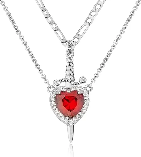 Matching Necklace for Couples 14K Gold Silver Plated Sword and Heart Necklaces Trendy Set Dainty Zirconia Chain Pendant Jewelry Gifts for Him and Her