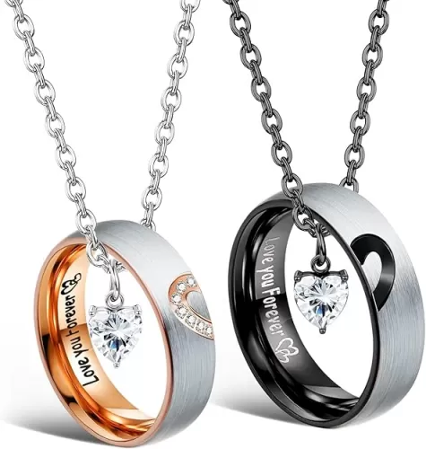 Matching Necklaces For Couples Pendant Necklace For Women Men Matching Promise Rings Pendant Set Stainless Steel Couple Necklace For Him And Her Anniversary Valentine