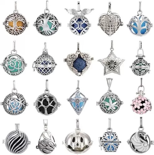 Mixed Pearl Cage Locket Pendants Set, Essential Oil Diffuser DIY Necklace Bracelet Jewelry Making Craft, Bulk Beads Aromatherapy Diffuser Charms Gifts for Women Girls