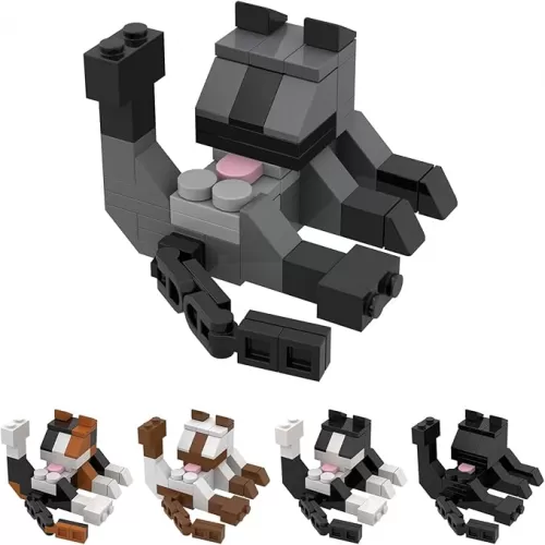 MOC Licking Butt Cat Building Block Set, Compatible with Lego 853792 Accessory, Black, Calico, Siamese Cow Cat, Funny Gift for Animal Lovers, Cat Lover for Adults (Siamese Gray)