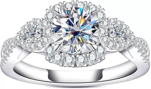 Moissanite Engagement Rings 1.4-2.2cttw D Color VVS1 Clarity Round Brilliant Cut 925 Sterling Silver 3 Stones Anniversary Promise Wedding Rings for Women with Certificate
