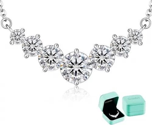 Moissanite Necklace for Women, 2.8–4.5 Carat Lab Created Diamond Pendant, Anniversary or Wedding Necklace for Wife, Elegant Sterling Silver Gift for Her, Birthday or Christmas Jewelry