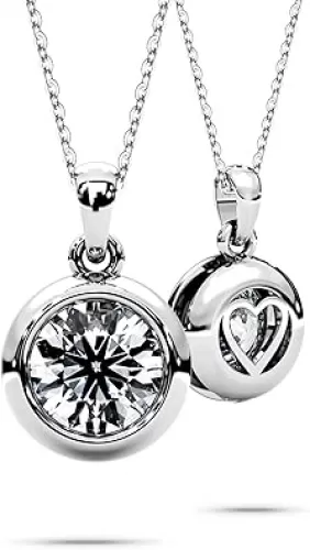 Moissanite Necklace for Women Solitaire Bezel Pendant Sterling Silver Lab Created Gem Jewelry for Her Gift for Mothers Day Wedding Anniversary Birthday to My Wife Daughter Mom Grandma Girlfriend