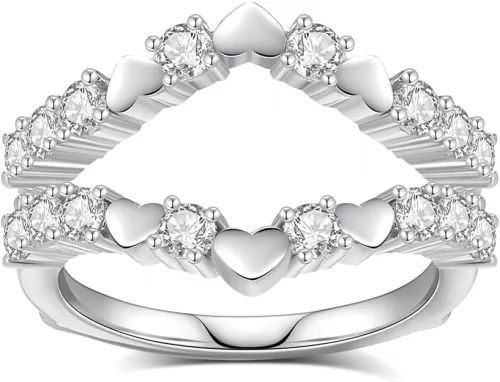 Moissanite Ring Enhancer for Women, Curved Enhancer Guard Ring Sterling Silver Plated 18K White Gold Engagement Ring, Gift For Her