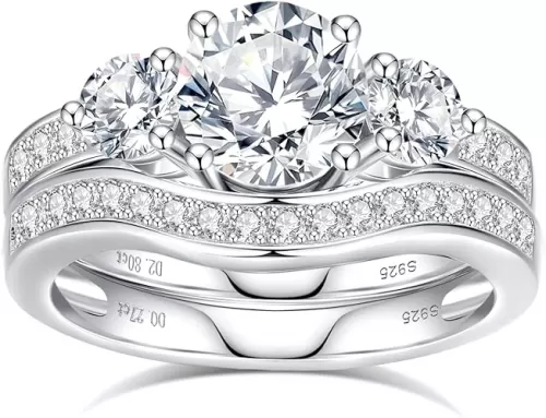 Moissanite Rings for Women Moissanite Bridal Ring Sets Wedding Band D Color VVS1 Round Cut S925 Sterling Silver Engagement Ring Anniversary Wedding Valentines