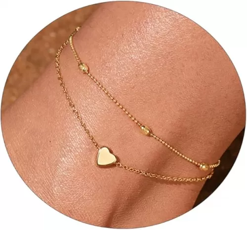 MOLEVY Ankle Bracelets for Women 14K Gold Plated Anklet Silver Anklets Waterproof Evil Eye Beaded Pearl Tennis Crystal Heart Cuba Link Chain Anklets Dainty Jewelry Gift for Her