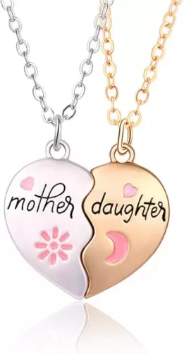 Mother Daughter Necklace for 2, Magnetic Split Heart Matching Pendant Necklaces 2Pcs Set Gifts for Women Mom