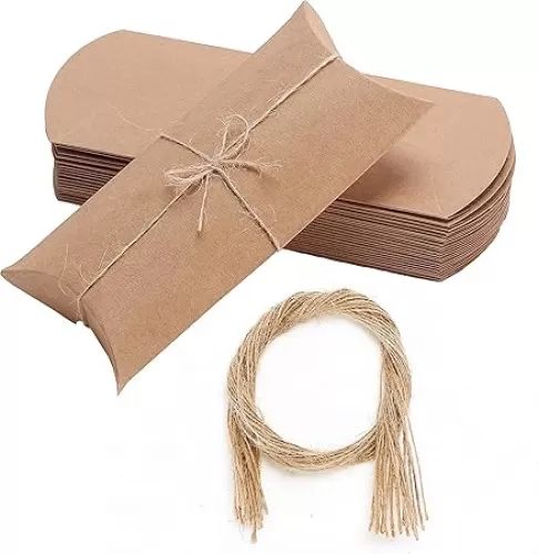 Mr. Pen- Kraft Pillow Boxes, 6.3x3.4x1.3 in, 25 Pack with Jute Twines, Kraft Gift Boxes, Paper Boxes for Gifts, Paper Pillow Candy Box, Pillow Boxes Craft, Favor Gift Boxes, Pillow Gift Boxes
