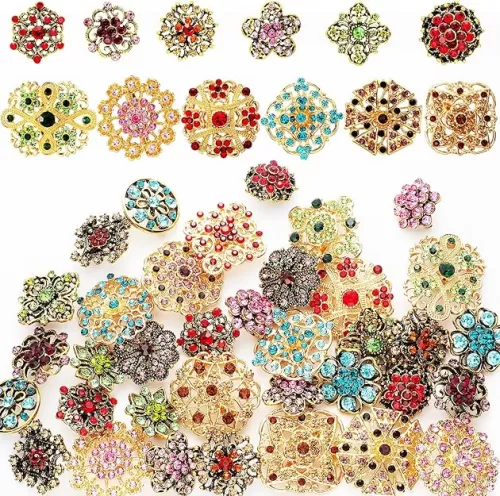 MTLEE 36 Pieces Brooches and Pins for Women Rhinestone Brooches Bulk Crystal Vintage Decorative Flower Lapel Pins Mixed Color Costume Jewelry Retro for Wedding Party Bouquet Crafts Kit Gifts